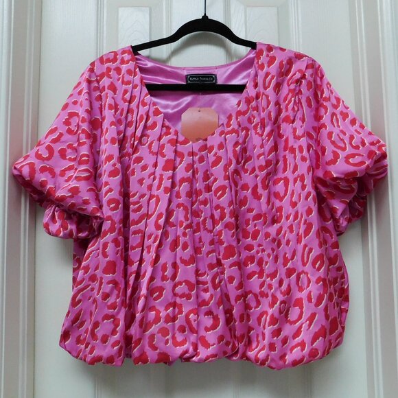 Bubble Leopard Blouse Pink BUFFALO TRADING CO. Short Sleeves Womens X Large - Picture 1 of 8